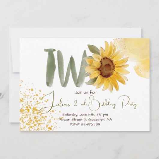 Waterverf zonnebloem tweede verjaardag kaart (Voorkant)