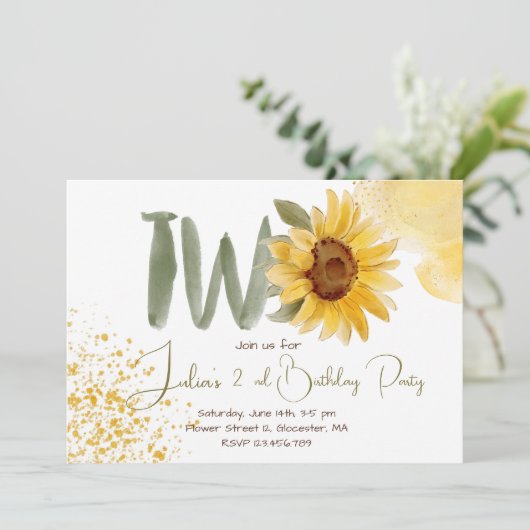 Waterverf zonnebloem tweede verjaardag kaart (Staand voorkant)