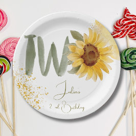 Waterverf zonnebloem tweede verjaardag papieren bordje