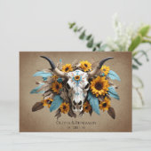 Waterverf Zonnebloem Veer Koe Schedel Wedding Kaart (Staand voorkant)