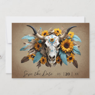 Waterverf Zonnebloem Veer Koe Schedel Wedding Save The Date