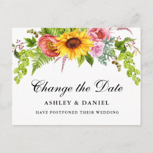 Waterverf Zonnebloem Verander de datum Briefkaart