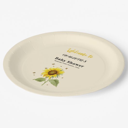 Waterverf Zonnebloem & Vlinders Baby shower Papieren Bordje (Gekanteld)