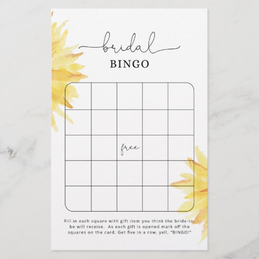 Waterverf zonnebloem vrijgezellenfeest bingo (Voorkant)