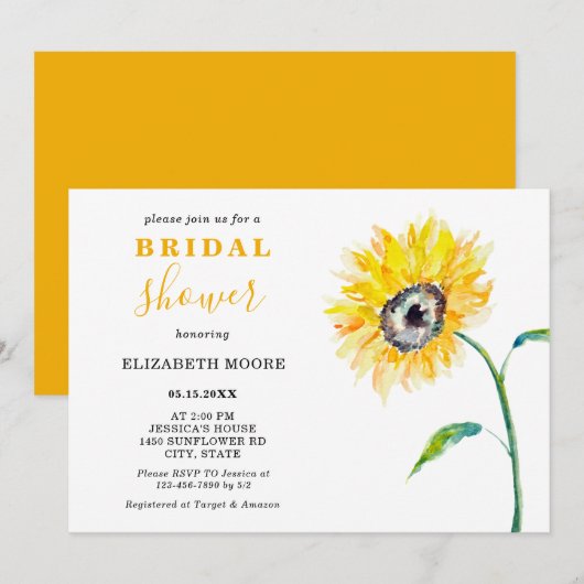 Waterverf zonnebloem Vrijgezellenfeest elegant een Kaart (Voorkant / Achterkant)