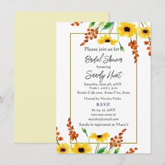 Waterverf Zonnebloem Vrijgezellenfeest Kaart (Voorkant / Achterkant)