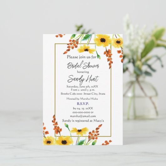 Waterverf Zonnebloem Vrijgezellenfeest Kaart (Staand voorkant)