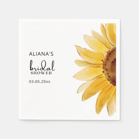Waterverf Zonnebloem vrijgezellenfeest servetten (Voorkant)