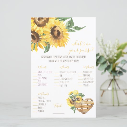 Waterverf Zonnebloem Wat zit er in je tas? Game (Staand voorkant)