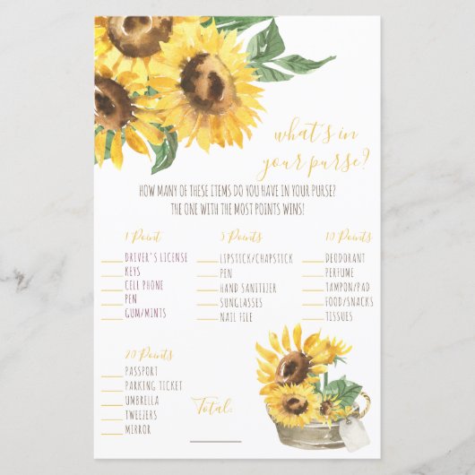 Waterverf Zonnebloem Wat zit er in je tas? Game (Voorkant)