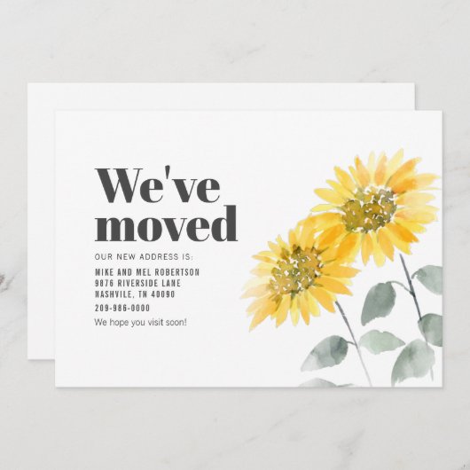 Waterverf Zonnebloem We hebben Beweging gemaakt Aankondiging (Voorkant / Achterkant)