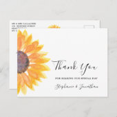 Waterverf Zonnebloem Weddenschap Hartelijk dank Briefkaart (Voorkant / Achterkant)