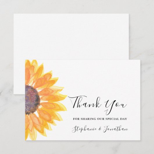 Waterverf Zonnebloem WeddenschapDankuwel Bedankkaart (Voorkant / Achterkant)