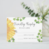 Waterverf zonnebloem Wedding RSVP-Kaart RSVP Kaartje (Staand voorkant)