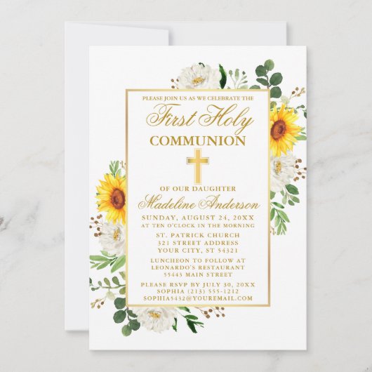 Waterverf Zonnebloem White Floral First Community Kaart (Voorkant)