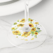 Waterverf Zonnebloem Wijnglaslabel (Dichtbij)