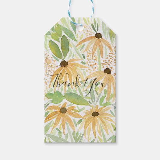 Waterverf Zonnebloem Wilde Bloem Cadeaulabel (Voorkant)