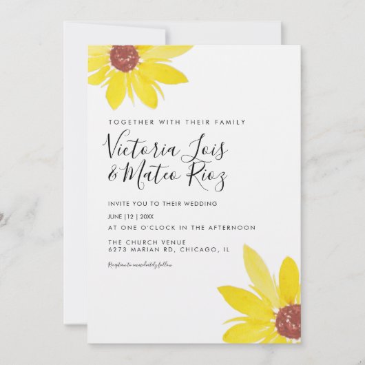 Waterverf Zonnebloem Wilde Bloem Rustic Wedding Kaart (Voorkant)