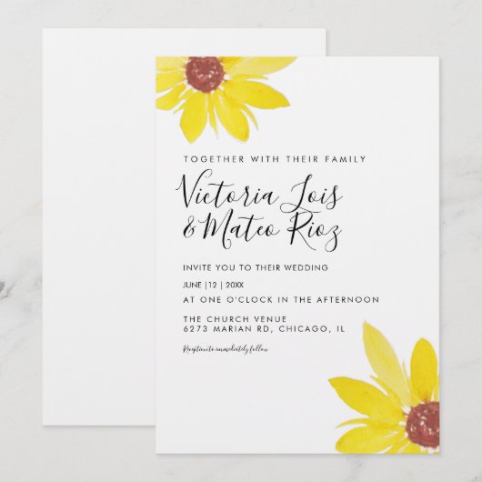 Waterverf Zonnebloem Wilde Bloem Rustic Wedding Kaart (Voorkant / Achterkant)