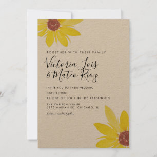 Waterverf Zonnebloem Wilde Bloem Rustic Wedding Kaart