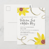 Waterverf Zonnebloem Wilde Floral Swirl Wedding Briefkaart (Voorkant / Achterkant)