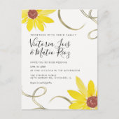 Waterverf Zonnebloem Wilde Floral Swirl Wedding Briefkaart (Voorkant)
