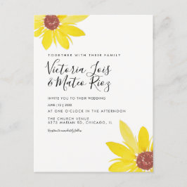 Waterverf Zonnebloem Wilde Floral Yellow Wedding Briefkaart