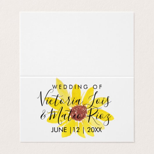 Waterverf Zonnebloem Wilde Floral Yellow Wedding Visitekaartje (Buitenkant ongevouwen)