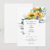 Waterverf Zonnebloem Witte Bruiloft Kaart (Voorkant / Achterkant)