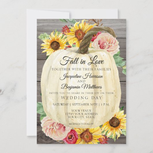 Waterverf Zonnebloem Witte pompoen Wooden Kaart (Voorkant)