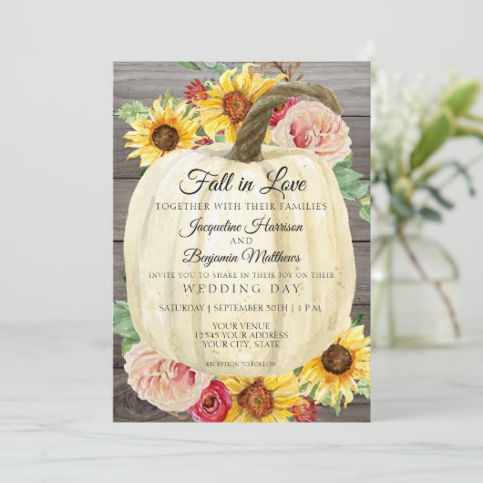 Waterverf Zonnebloem Witte pompoen Wooden Kaart (Staand voorkant)