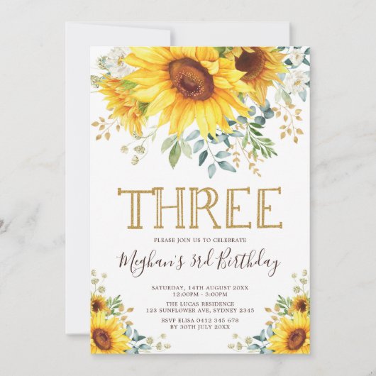 Waterverf Zonnebloemen 3e verjaardag Zomer Floral Kaart (Voorkant)