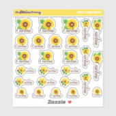 Waterverf Zonnebloemen Aangepaste naamlabels | Sch Sticker (Vel)