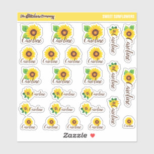 Waterverf Zonnebloemen Aangepaste naamlabels   Sch Sticker