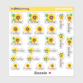 Waterverf Zonnebloemen Aangepaste naamlabels | Sch Sticker