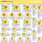 Waterverf Zonnebloemen Aangepaste naamlabels | Sch Sticker (Voorkant)