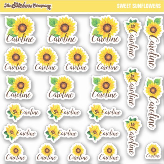 Waterverf Zonnebloemen Aangepaste naamlabels | Sch Sticker (Voorkant)