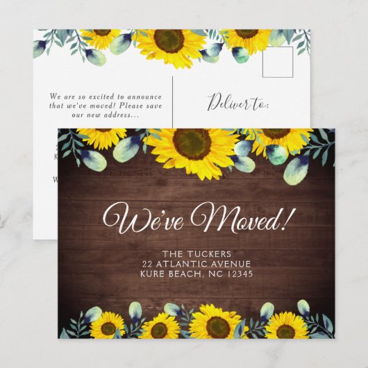 Waterverf Zonnebloemen Aankondiging Rustic Briefkaart (Voorkant / Achterkant)