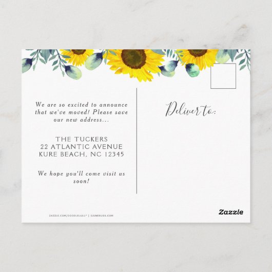 Waterverf Zonnebloemen Aankondiging Rustic Briefkaart (Achterkant)