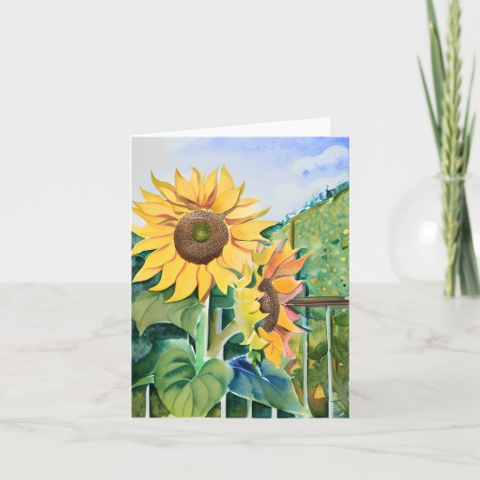 Waterverf zonnebloemen aanpasbaar kaart (Voorkant)