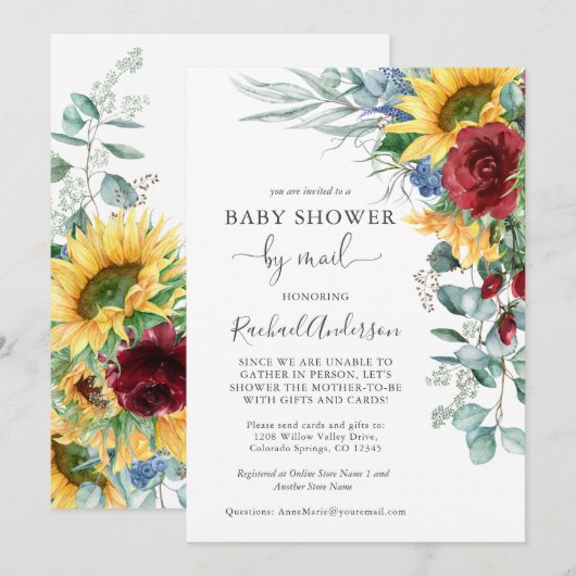 Waterverf Zonnebloemen Baby shower per Mail Kaart (Voorkant / Achterkant)
