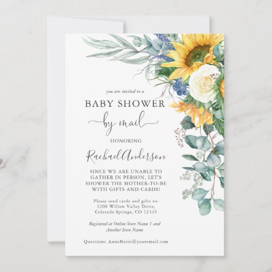 Waterverf Zonnebloemen Baby shower per Mail Kaart (Voorkant)
