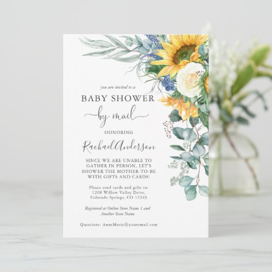 Waterverf Zonnebloemen Baby shower per Mail Kaart (Staand voorkant)