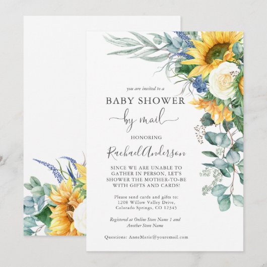 Waterverf Zonnebloemen Baby shower per Mail Kaart (Voorkant / Achterkant)