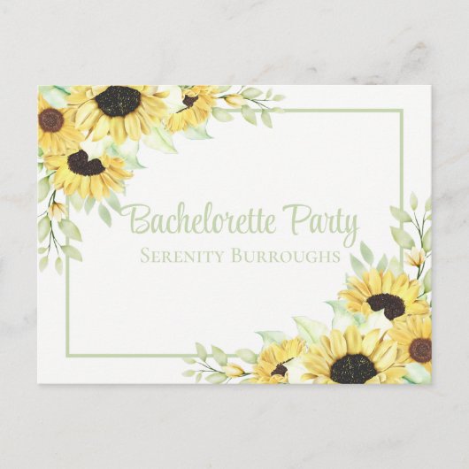 Waterverf zonnebloemen Bachelorette Uitnodiging Briefkaart (Voorkant)