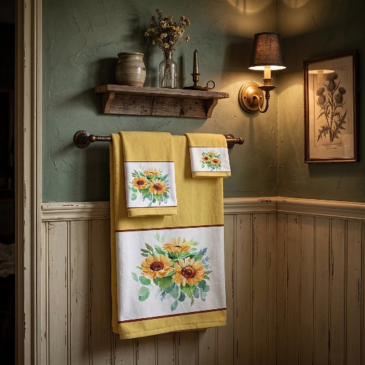 Waterverf zonnebloemen bad handdoek
