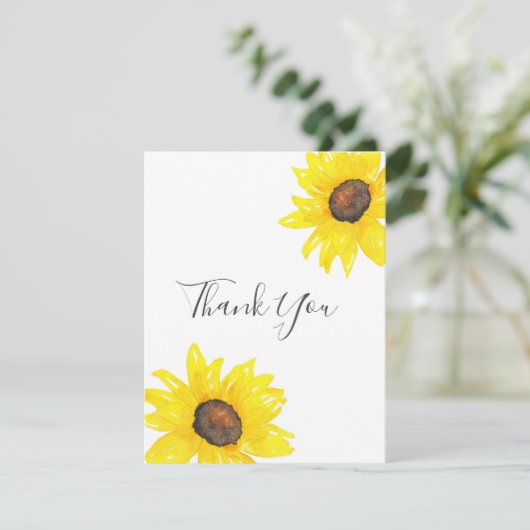 Waterverf zonnebloemen bedankkaart (Staand voorkant)
