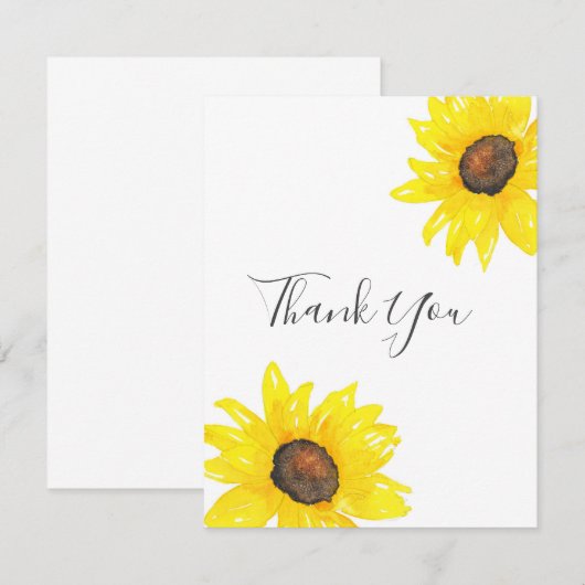 Waterverf zonnebloemen bedankkaart (Voorkant / Achterkant)