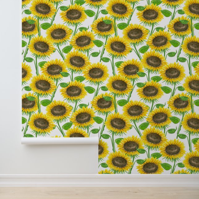 Waterverf zonnebloemen behang (Applicatie)