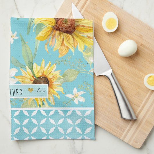 Waterverf Zonnebloemen Beste moeder ooit bloemen Theedoek (Quarter Fold)